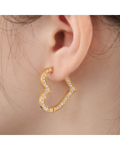 Sweet Simple Hollow Out Rhinestone Inlaid Love Stainless Steel Earrings