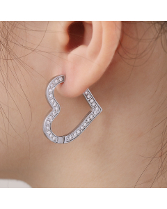 Simple Hollow Out Rhinestone Inlaid Love Stainless Steel Earrings