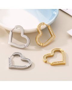 Wholesale Stainless Steel Earrings Sweet Simple Hollow Out Rhinestone Inlaid Love Earrings For Female Jewelry