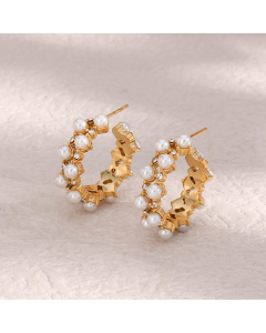 Wholesale Stainless Steel Earrings Jewelry Fashion Light Luxury Temperament Plated 18K Hollow Pearl Zircon Inlaid Earrings