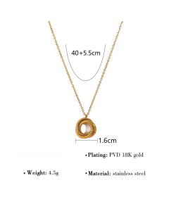 Minimalism Plated 18K Gold Hollow Thread Swirl Pearl Pendant Necklace Stainless Steel Necklace 