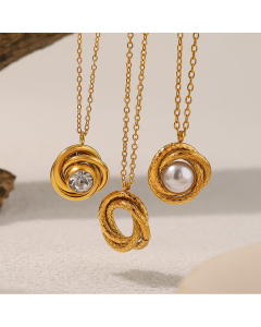 Wholesale Stainless Steel Necklace Hollow Thread Swirl Pearl Pendant Necklace