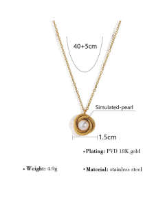 Vintage Plated 18K Gold Hollow Thread Swirl Pearl Pendant Necklace Stainless Steel Necklace 