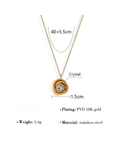 Plated 18K Gold Hollow Thread Swirl Pearl Pendant Necklace Stainless Steel Necklace 