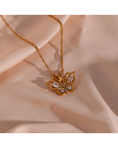 Wholesale Stainless Steel Necklace Hollow Water Drop Zircon Butterfly Necklace