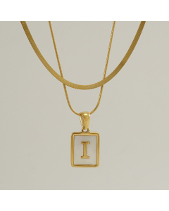 I Double Layer Initial Letter Necklace Inlaid White Shell Pendant Necklace CA7810210