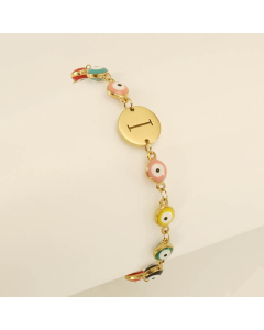 I Evil Eye Drop Oil Initial Letter Stainless Steel Bracelet With 18K Gold Plated