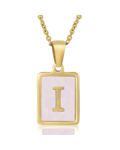 I Gold Plated Necklace Inlaid Pink Shell And Initial Letter Necklace CA7810195