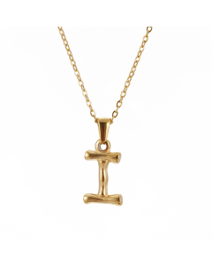 I Initial Letter Bamboo Style Fashion Necklace In Gold Color CA7810198