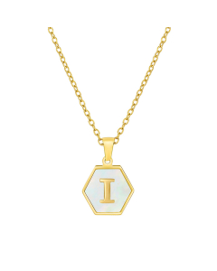 I Initial Letter Hexagon Shape Pendant Necklace And Gold Chain CA7810218