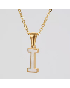 I Initial Letter Inlaid White Shell Stainless Steel Necklace CA7810228