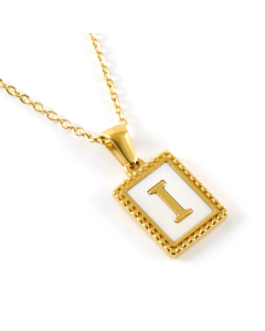 I Initial Letter Necklace Inlaid With White Shell Pendant CA7810216