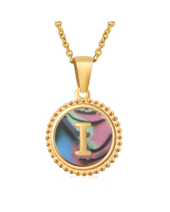 I Initial Letter Round Disc Necklace Inlaid Colorful Shell CA7810205