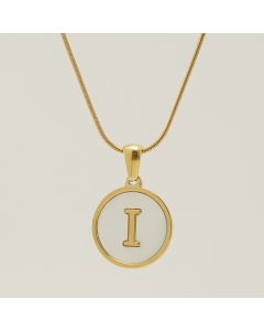 I Initial Letter Snake Chain Necklace With White Shell Round Charms CA7810223