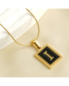 I Initial Name Stainless Steel Necklace With Square Black Shell Tag CA7810221