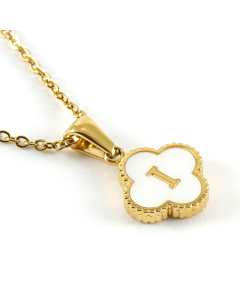 I Stainless Steel Four Clover Necklace With White Shell Charms CA7810222