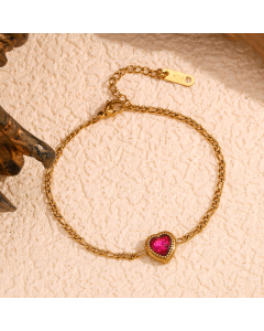 Wholesale Stainless Steel Figaro Chain Bracelet Inlaid Red Love Zircon Bracelet