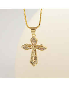 Inlaid Stone Cross Charms With Stainless Steel Box Necklace CA7810176