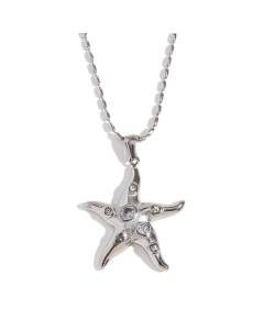 Steel Color Inlaid Geometric Zircon Starfish Stainless Steel Pendant Necklace 