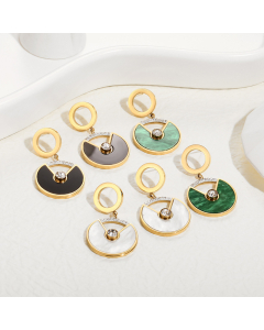 Wholesale Plated 14K Gold Earrings Temperament Inlay Malachite Green Plate Round Pendant Stainless Steel Earrings