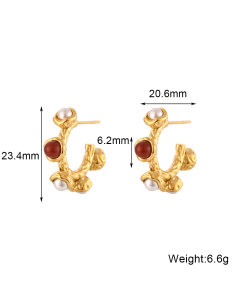 Ins Style Colorful Retro Tree Branch Earring With Red Gem-13