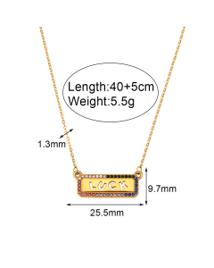 Ins Style Fashion Stainless Steel Lucky Colorful Zircon Rectangle Necklace-LY881018-3
