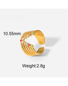 High Quality 18K Gold Plated Women's Fashion Geometric Color Drop Oil Ring