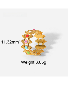 INS Style 18K Gold Plated Women's Fashion Geometric Color Drop Oil Ring