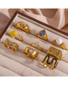 Wholesale INS Style Stainless Steel Ring Plated 18K Gold Drop Oil Square Zircon Ring Female