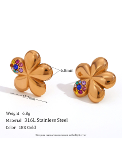 Ins Style Retro Flower Earring With Colorful Gem-14