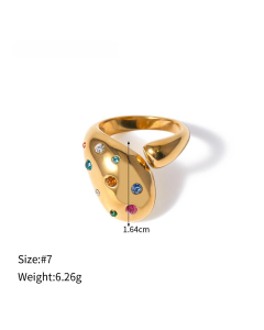 18K Gold Opening Inset Color Zircon Stainless Steel Ring Fine Jewelry For Women