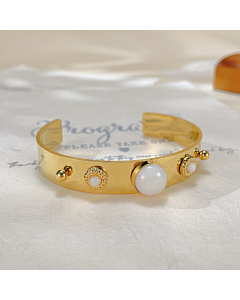 Wholesale Open Bracelet Light Luxury Design Inset White Jade Stainless Steel Bracelet Female