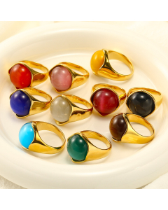 Wholesale Stainless Steel Ring Female Temperament Insets Opal Color Collision Simple Ring Retro Jewelry