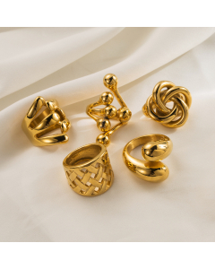 Wholesale Stainless Steel Ring Exaggerated Personalized Irregular Ball Cross Wreath 18K Gold Ring