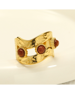 Vintage Personalized Gold-plated Irregular Inlaid Gemstones Stainless Steel Ring Wholesale