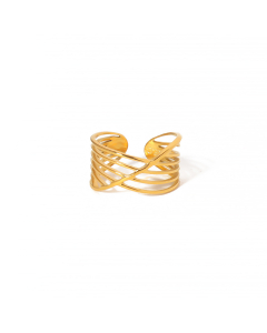 Wholesale Stainless Steel Ring Irregular Opening Ring -Gold Color-10