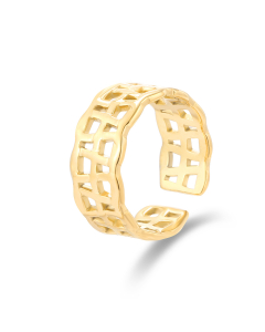 Wholesale Stainless Steel Ring Irregular Opening Ring -Gold Color-04