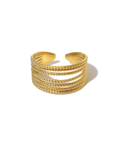 Wholesale Stainless Steel Ring Irregular Opening Ring -Gold Color-01
