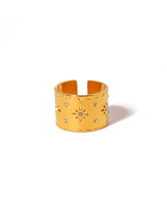 Wholesale Stainless Steel Ring Irregular Opening Ring -Gold Color-07