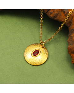 Wholesale Stainless Steel Necklace Irregular Round Brand Gem Necklace -Red