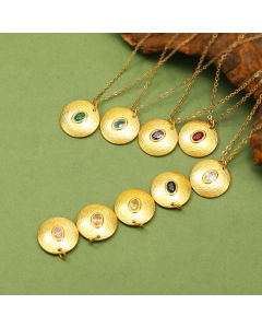 Wholesale Stainless Steel Necklace Niche Retro Palace Style Irregular Round Brand Gem Necklace Gold-plated Pendant Necklace