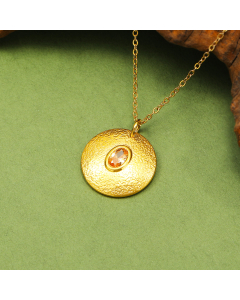 Wholesale Stainless Steel Necklace Irregular Round Brand Gem Necklace -Champagne