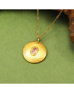 Wholesale Stainless Steel Necklace Irregular Round Brand Gem Necklace -Pink