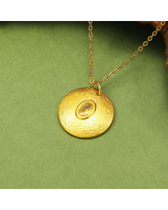 Wholesale Stainless Steel Necklace Irregular Round Brand Gem Necklace -Yellow