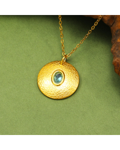 Wholesale Stainless Steel Necklace Irregular Round Brand Gem Necklace -Turquoise