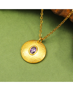 Wholesale Stainless Steel Necklace Irregular Round Brand Gem Necklace -Purple
