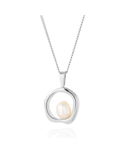Niche Irregular Ring With Pearl Plated 18K Gold Stainless Steel Pendant Necklace