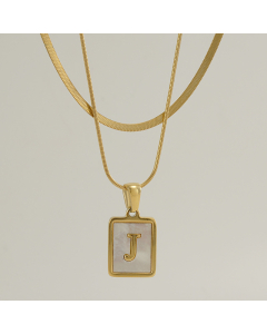J Double Layer Initial Letter Necklace Inlaid White Shell Pendant Necklace CA7810210