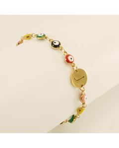 J Evil Eye Drop Oil Initial Letter Stainless Steel Bracelet With 18K Gold Plated