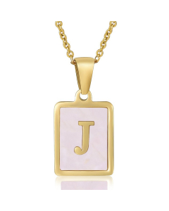 J Gold Plated Necklace Inlaid Pink Shell And Initial Letter Necklace CA7810195